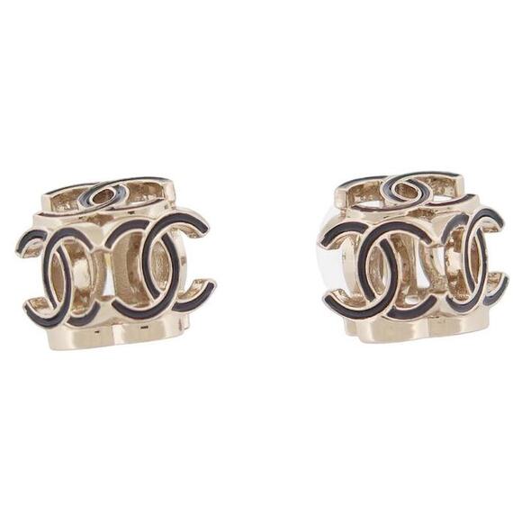 CHANEL 02C Gold-Tone CC Lattice Dome Earrings Cruise 2002 Made in France - Picture 1 of 7